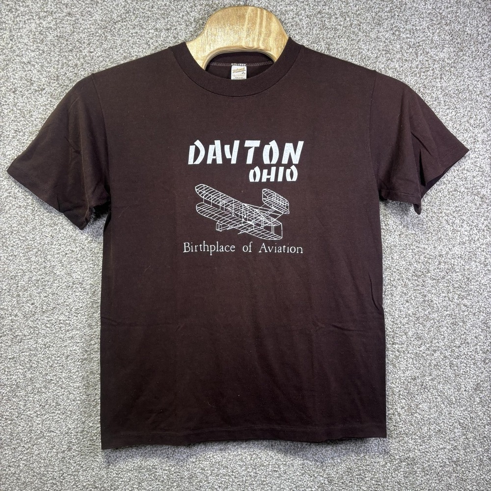 Vintage Dayton Ohio Shirt Mens Large Brown Birthplace Aviation Sportswear 80s